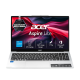 Acer Aspire Lite laptop showing Intel Core i5 branding, Full HD IPS display, 180-degree hinge design, lightweight 1.7 kg build, and Microsoft Office support on screen.