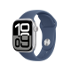 Apple Watch Series 10 GPS 46mm Silver Aluminium with Denim Sport Band Blue Strap front angled view