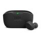 JBL Wave Buds black charging case with earbuds placed beside it on white background.