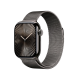 Apple Watch with graphite stainless steel case and Milanese loop band featuring elegant radial dial